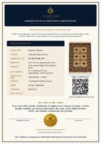 A certificate of authenticity and provenance for a Golden Loom hand-knotted rug, featuring product specifications