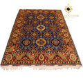 Handmade Afghan Mamluk carpet with royal blue field, crimson border, and multi-medallion design — Golden Loom Afghanistan