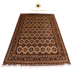 Hand-knotted Afghan wool carpet with all-over diamond medallion pattern in deep burgundy and ivory, Golden Loom Afghanistan