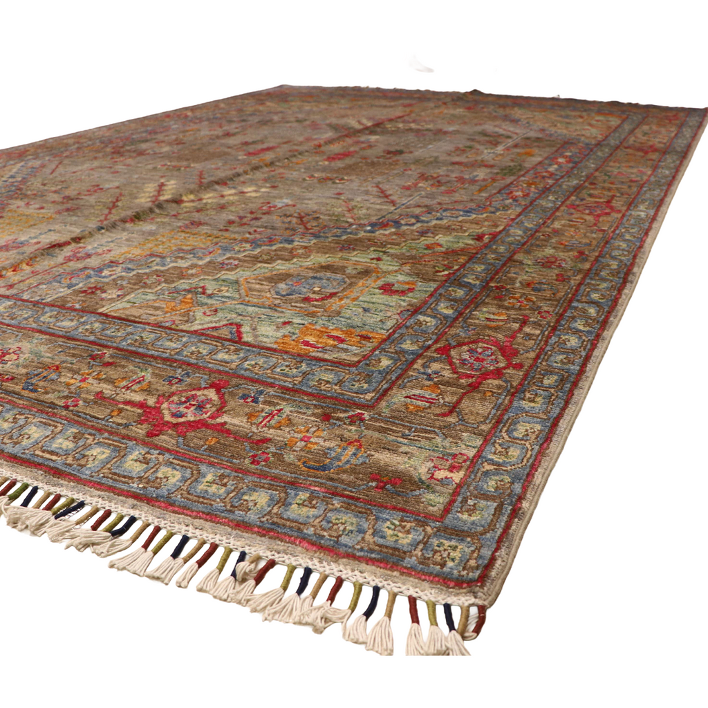 The Mazar-e-Sharif Chobi Wheat Legacy highlighting its hand-knotted pattern, natural wool and artisan craftsmanship.