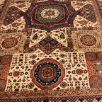 The Maimana Mamluk Legacy highlighting its hand-knotted pattern, natural wool and artisan craftsmanship.
