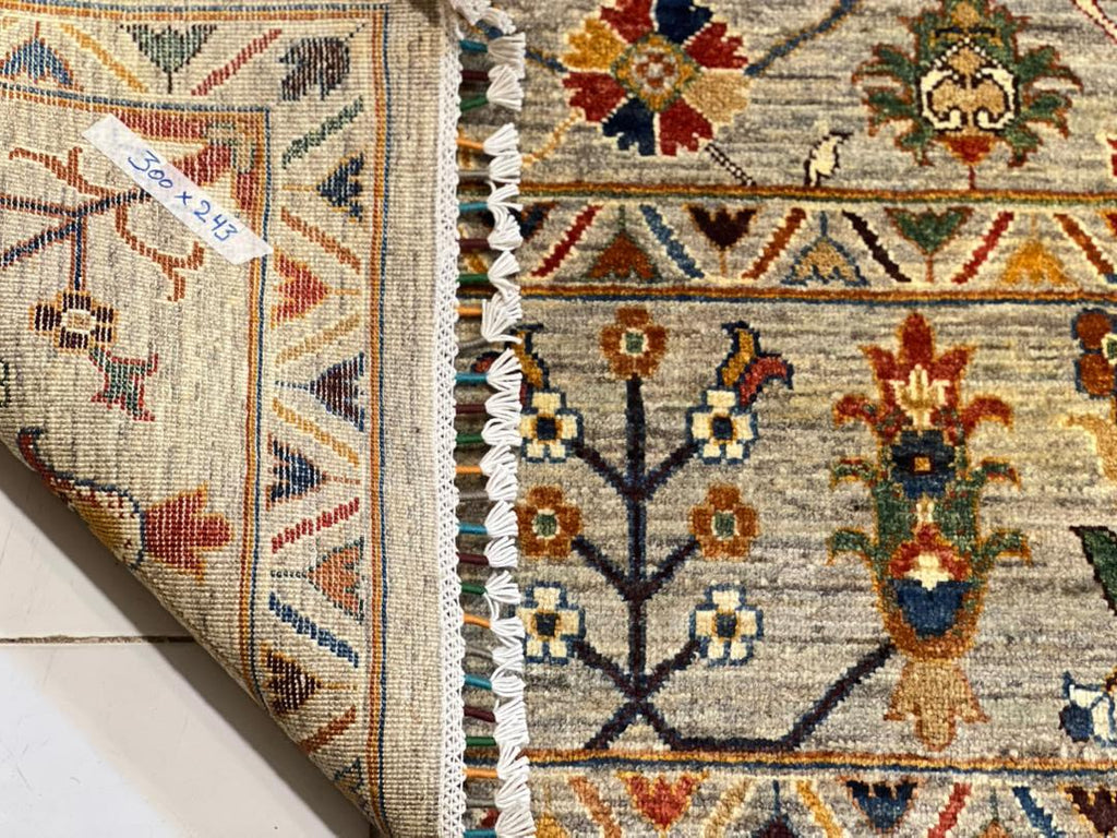 Close-up of hand-knotted Afghan rug back and pile showing fine wool weave, 300x243 cm, Golden Loom Afghanistan