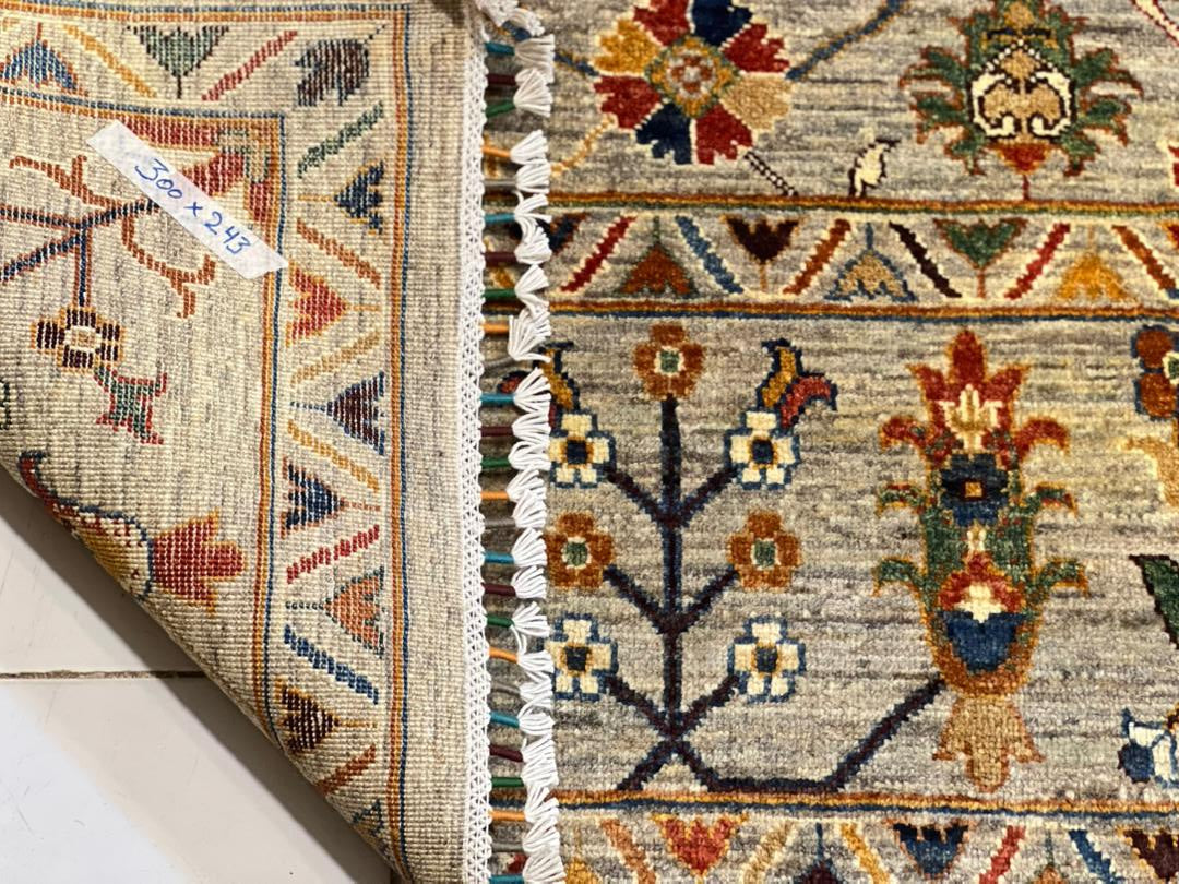 Close-up of hand-knotted Afghan rug back and pile showing fine wool weave, 300x243 cm, Golden Loom Afghanistan