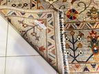 Detail of Afghan rug reverse showing tight hand-knotted construction and multicolor wool pile, 300x243 cm