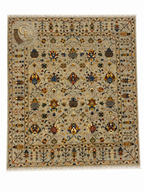 Hand-knotted Afghan carpet with floral and botanical motifs on a silver-grey ground, Golden Loom Afghanistan