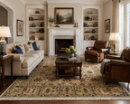Afghan hand-knotted rug with ivory field and multicolor floral motifs in a bright traditional living room, Golden Loom Afghanistan