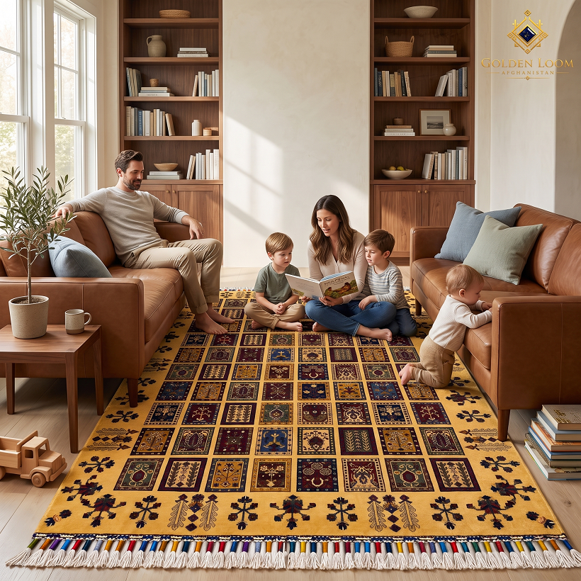 The Mazar-e-Sharif Golden Mirror Legacy | Hand-Knotted Afghan Wool Carpet