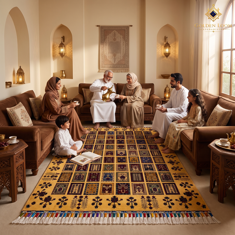 The Mazar-e-Sharif Golden Mirror Legacy | Hand-Knotted Afghan Wool Carpet