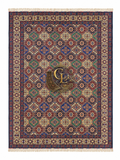 Belzhiki hand-knotted Afghan carpet top view — traditional tile design with interlocking hexagons in burgundy, navy, green and ivory, woven by women artisans in Jawzjan, Afghanistan