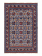 Top-down view of hand-knotted Afghan Bokhara rug in silver grey and navy blue – 100% wool, Qarqin, Jawzjan, Afghanistan