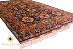 Afghan handwoven Regional Rug Wheat Pattern Blue, angled perspective showing full carpet dimensions, Golden Loom Afghanistan
