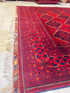 Afghan Khamyab Wool Rug – Close-Up of Hand-Knotted Fringe and Border Detail