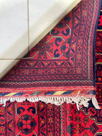 Afghan Khamyab Rug – Side View Showing Fringe and Layered Border Pattern