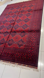 Afghan Khamyab Rug – Detailed View of Traditional Geometric Border Motifs