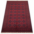 Hand-Knotted Afghan Khamyab Rug – Crimson Red & Navy Blue | 100% Wool | Full View on White Background