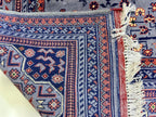 Close-up of hand-knotted wool knots on Afghan Bokhara rug – 40x40 knots per 10cm, crafted in Qarqin, Jawzjan