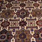 The Mazar-e-Sharif Ivory Mamluk Legacy highlighting its hand-knotted pattern, natural wool and artisan craftsmanship.