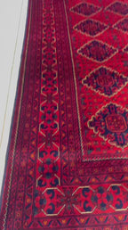 Hand-Knotted Afghan Classic Rug – Crimson Red & Navy Blue | 100% Wool | Khamyab, Jawzjan