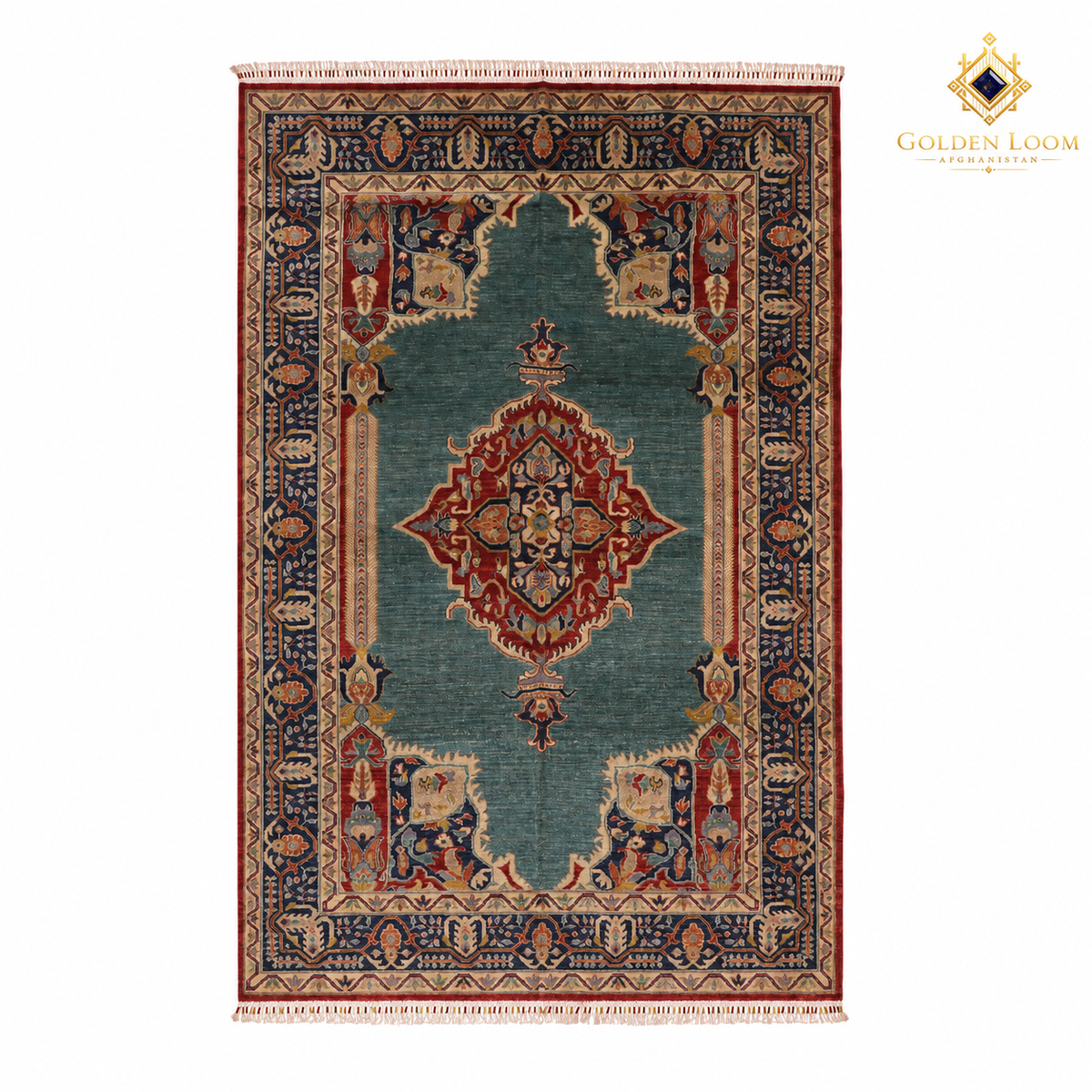 The Mazar-e-Sharif Kashan Legacy, a hand-knotted Afghan wool carpet shown in full.